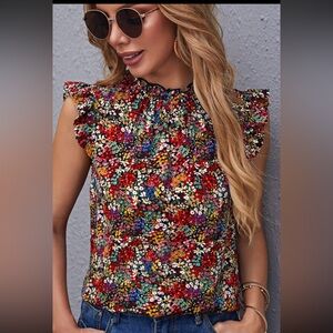 5 for $15- Floral Ruffle Sleeve Top